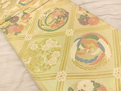 平和屋着物■六通柄袋帯 唐織割付文 金糸 正絹 逸品 BAAQ4293du