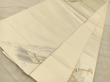 平和屋着物◎太鼓柄袋帯 駒刺繍 孔雀 金銀糸 引箔 正絹 逸品 BAAQ4310du
