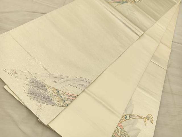 平和屋着物◎太鼓柄袋帯 駒刺繍 孔雀 金銀糸 引箔 正絹 逸品 BAAQ4310du