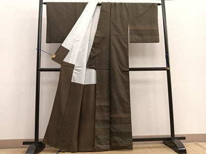 平和屋着物■付下げ　紬地　横段文　正絹　逸品　BAAQ5751yc