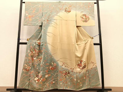 平和屋着物■訪問着　駒刺繍　花蝶丸文　暈し染め　金彩　正絹　逸品　BAAQ7378hv