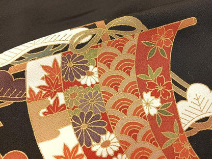 平和屋着物■豪華黒留袖　駒刺繍　遠山風景文　金彩　正絹　逸品　BAAQ8685ow
