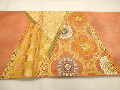 平和屋着物◎六通柄袋帯　唐織　有職裂取紋　金糸　正絹　逸品　AAAQ1226tm