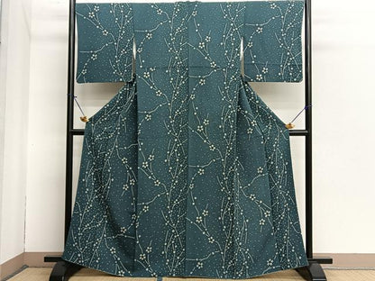 平和屋着物■上質な小紋　枝花文　鬼しぼ縮緬　正絹　逸品　BAAQ2556pm