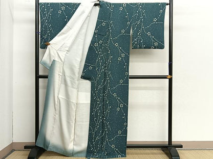 平和屋着物■上質な小紋　枝花文　鬼しぼ縮緬　正絹　逸品　BAAQ2556pm