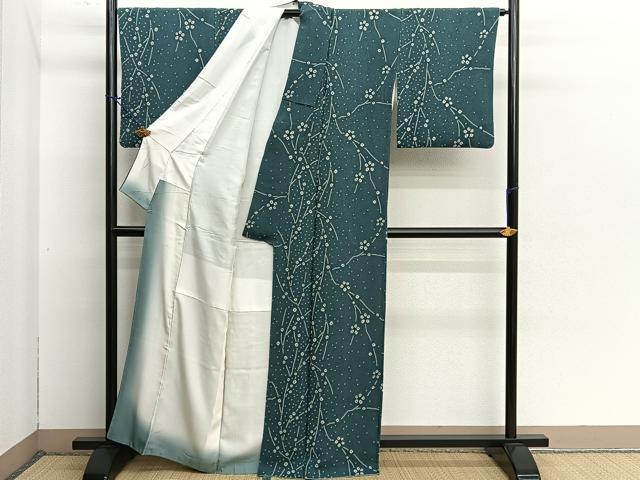 平和屋着物■上質な小紋　枝花文　鬼しぼ縮緬　正絹　逸品　BAAQ2556pm