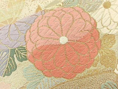 平和屋着物◎六通柄袋帯 唐織 流水花文 金銀糸 正絹 逸品 BAAQ6365if