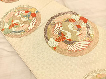 平和屋着物◎六通柄袋帯 唐織 鳳凰丸文 金糸 正絹 逸品 BAAQ4339du