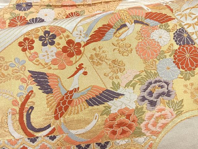 平和屋着物◎六通柄袋帯 唐織 冊子鳳凰花文 金銀糸 正絹 逸品 BAAR2808cm
