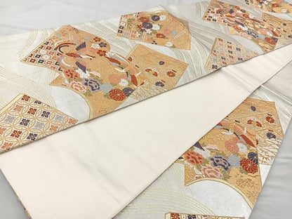 平和屋着物◎六通柄袋帯 唐織 冊子鳳凰花文 金銀糸 正絹 逸品 BAAR2808cm