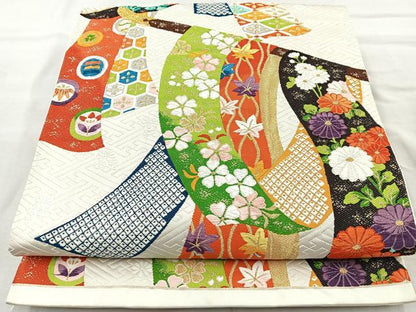 平和屋着物◎六通柄袋帯 唐織 几帳花文 金糸 正絹 逸品 BAAR2877cm