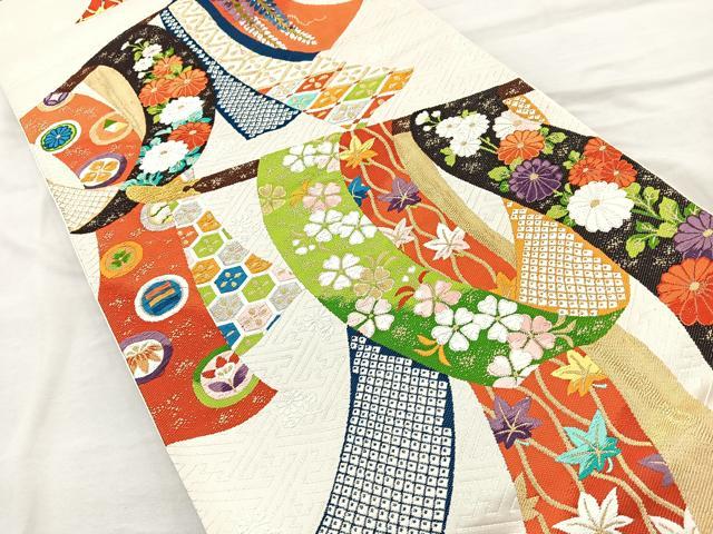 平和屋着物◎六通柄袋帯 唐織 几帳花文 金糸 正絹 逸品 BAAR2877cm