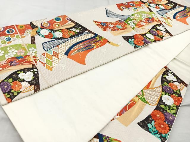 平和屋着物◎六通柄袋帯 唐織 几帳花文 金糸 正絹 逸品 BAAR2877cm