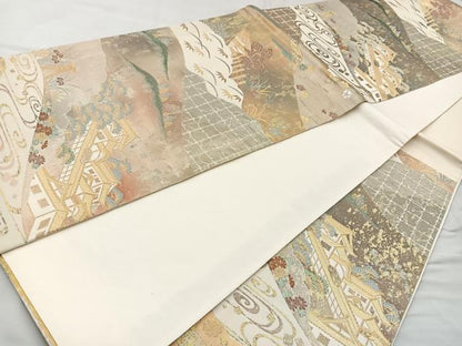 平和屋着物◎六通柄袋帯　金沢の春　引箔　正絹　逸品　BAAR2894cm