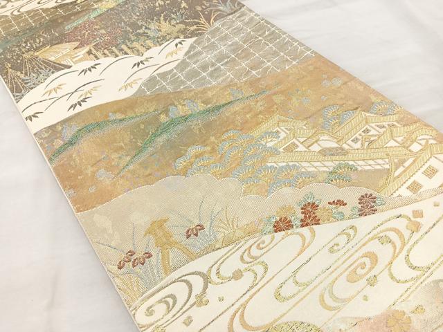 平和屋着物◎六通柄袋帯　金沢の春　引箔　正絹　逸品　BAAR2894cm