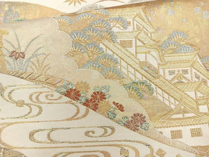 平和屋着物◎六通柄袋帯　金沢の春　引箔　正絹　逸品　BAAR2894cm