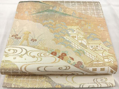 平和屋着物◎六通柄袋帯　金沢の春　引箔　正絹　逸品　BAAR2894cm