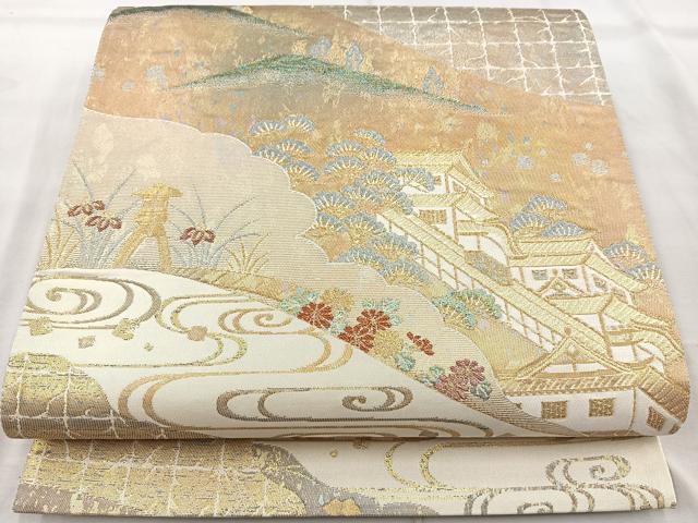 平和屋着物◎六通柄袋帯　金沢の春　引箔　正絹　逸品　BAAR2894cm