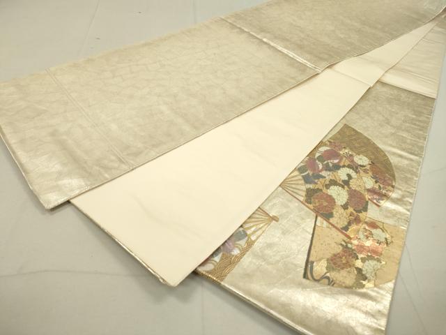 平和屋着物●太鼓柄袋帯　螺鈿箔　扇面鴛鴦花文　金彩　引箔　正絹　逸品　DAAP4785fe