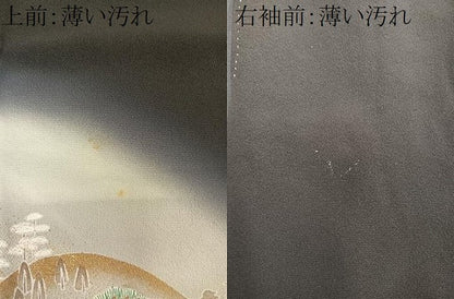 平和屋着物■豪華黒留袖　作家物　人物風景文　富士山　暈し染め　金通し地　正絹　逸品　BAAR5030ui