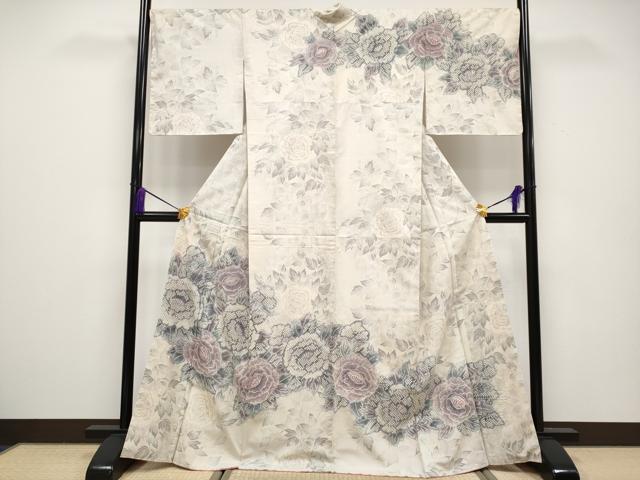 平和屋本店●極上　名門　藤娘きぬたや・総絞り　訪問着　本場大島紬　白大島　9マルキ　牡丹　逸品　CYAA4311s6