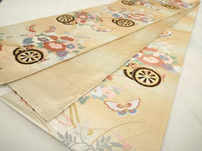 平和屋着物◎六通柄袋帯 唐織 花蝶文 金銀糸 正絹 逸品 AAAQ0832sg