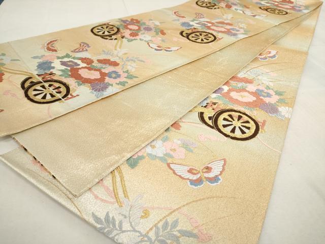 平和屋着物◎六通柄袋帯 唐織 花蝶文 金銀糸 正絹 逸品 AAAQ0832sg