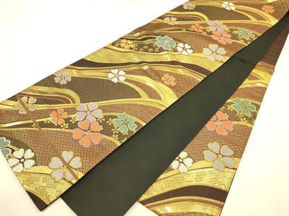 平和屋着物◎六通柄袋帯 唐織 流水花文 金糸 正絹 逸品 CAAP8100ft