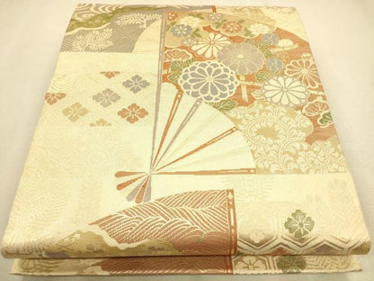 平和屋着物◎佐賀錦 六通柄袋帯 扇面花文 金糸 引箔 正絹 逸品 CAAP8101ft