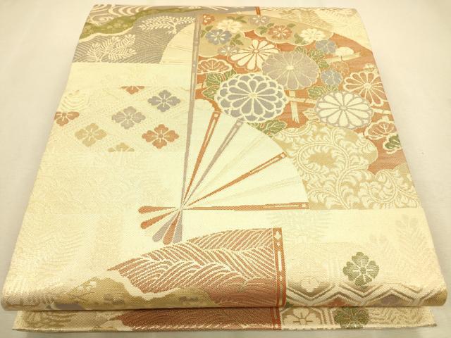 平和屋着物◎佐賀錦 六通柄袋帯 扇面花文 金糸 引箔 正絹 逸品 CAAP8101ft