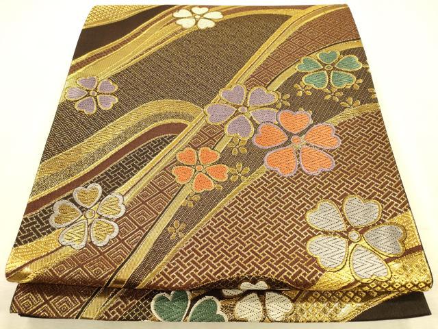 平和屋着物◎六通柄袋帯 唐織 流水花文 金糸 正絹 逸品 CAAP8100ft