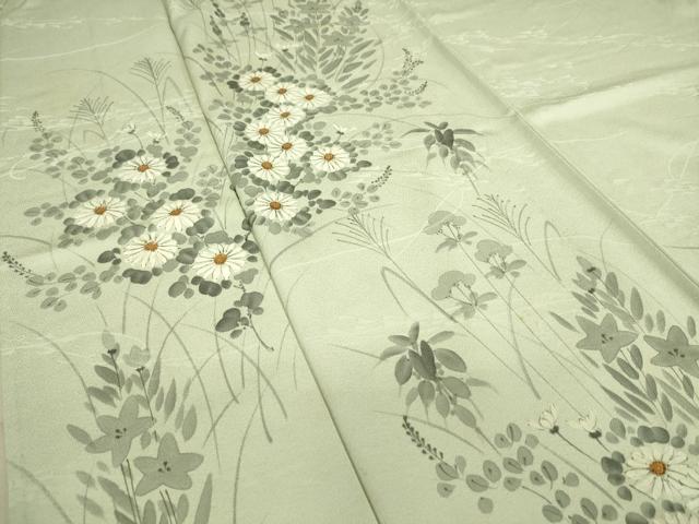 平和屋着物▽訪問着 単衣 草花文 手描き 正絹 逸品 DAAQ3570az