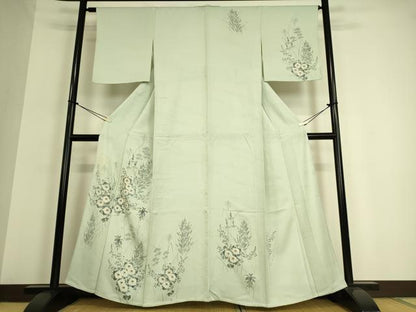 平和屋着物▽訪問着 単衣 草花文 手描き 正絹 逸品 DAAQ3570az