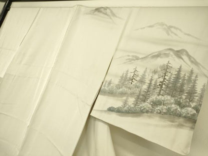 平和屋着物▽訪問着 単衣 遠山樹林文 手描き 銀彩 正絹 逸品 DAAQ3594az