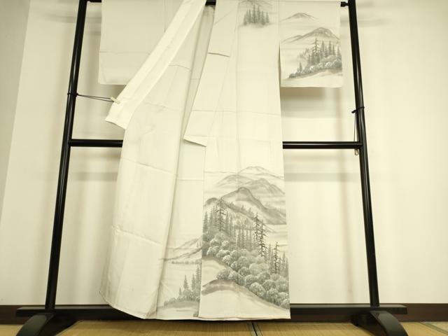 平和屋着物▽訪問着 単衣 遠山樹林文 手描き 銀彩 正絹 逸品 DAAQ3594az