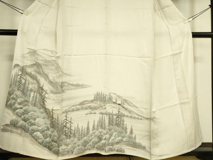平和屋着物▽訪問着 単衣 遠山樹林文 手描き 銀彩 正絹 逸品 DAAQ3594az