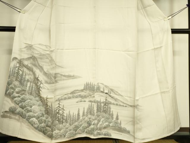 平和屋着物▽訪問着 単衣 遠山樹林文 手描き 銀彩 正絹 逸品 DAAQ3594az