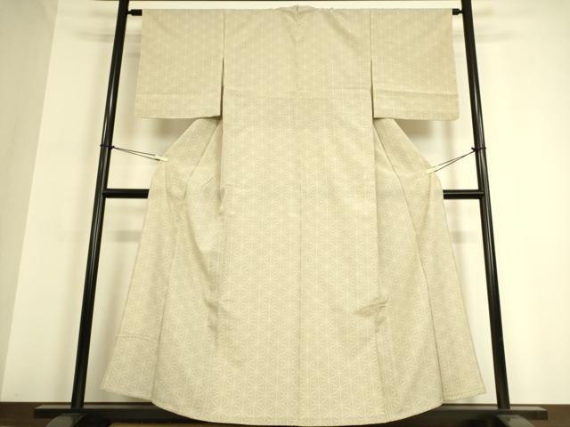 平和屋着物▽本塩沢 単衣 麻の葉文 110亀甲 正絹 逸品 DAAQ3587az