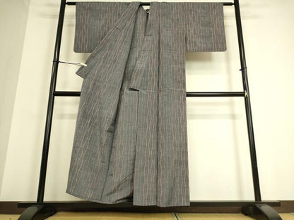 平和屋着物▽上質な紬 単衣 よろけ縞 正絹 逸品 DAAQ3599az