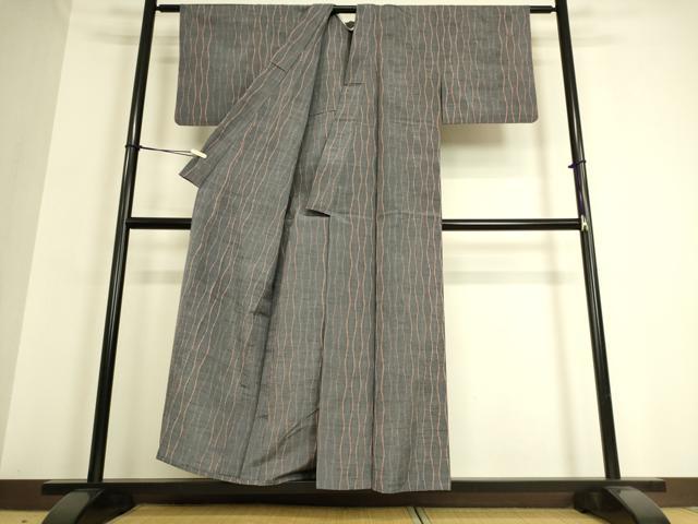 平和屋着物▽上質な紬 単衣 よろけ縞 正絹 逸品 DAAQ3599az