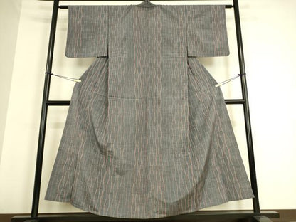 平和屋着物▽上質な紬 単衣 よろけ縞 正絹 逸品 DAAQ3599az