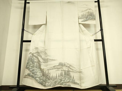 平和屋着物▽訪問着 単衣 遠山樹林文 手描き 銀彩 正絹 逸品 DAAQ3594az