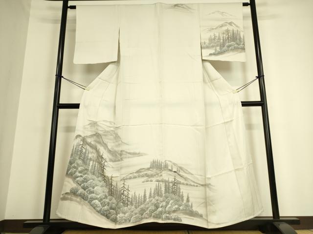 平和屋着物▽訪問着 単衣 遠山樹林文 手描き 銀彩 正絹 逸品 DAAQ3594az