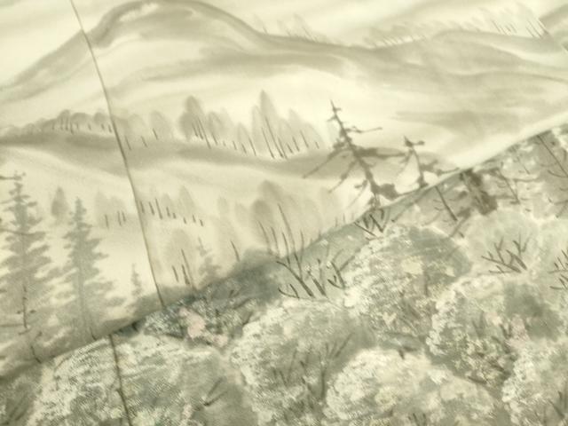 平和屋着物▽訪問着 単衣 遠山樹林文 手描き 銀彩 正絹 逸品 DAAQ3594az