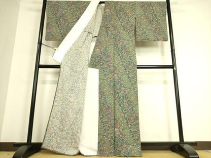 平和屋着物▽上質な小紋 単衣 更紗花文 正絹 逸品 DAAQ3598az