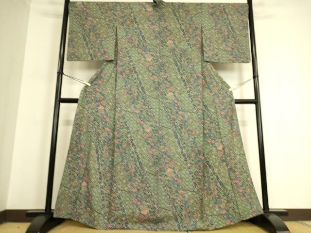 平和屋着物▽上質な小紋 単衣 更紗花文 正絹 逸品 DAAQ3598az