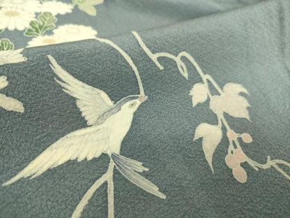 平和屋着物▽訪問着 単衣 友禅 飛鳥花文 正絹 逸品 DAAQ3607az