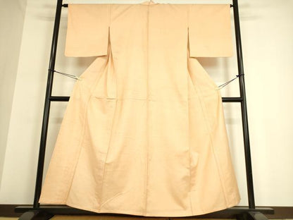平和屋着物▽真綿結城紬　単衣　洒落柿色　反端付き　正絹　逸品　DAAQ3606az