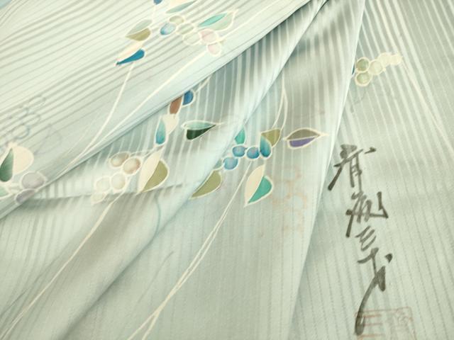 平和屋着物▽染色作家 斉藤三才 小紋 単衣 南天文 手描き 正絹 逸品 DAAQ3605az