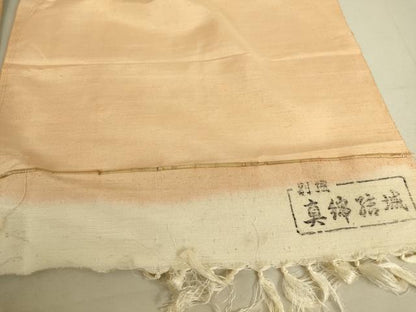 平和屋着物▽真綿結城紬　単衣　洒落柿色　反端付き　正絹　逸品　DAAQ3606az
